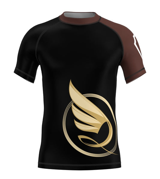 Short Sleeve Guardian Angel Adult BJJ Rank Rash Guard - Brown Belt