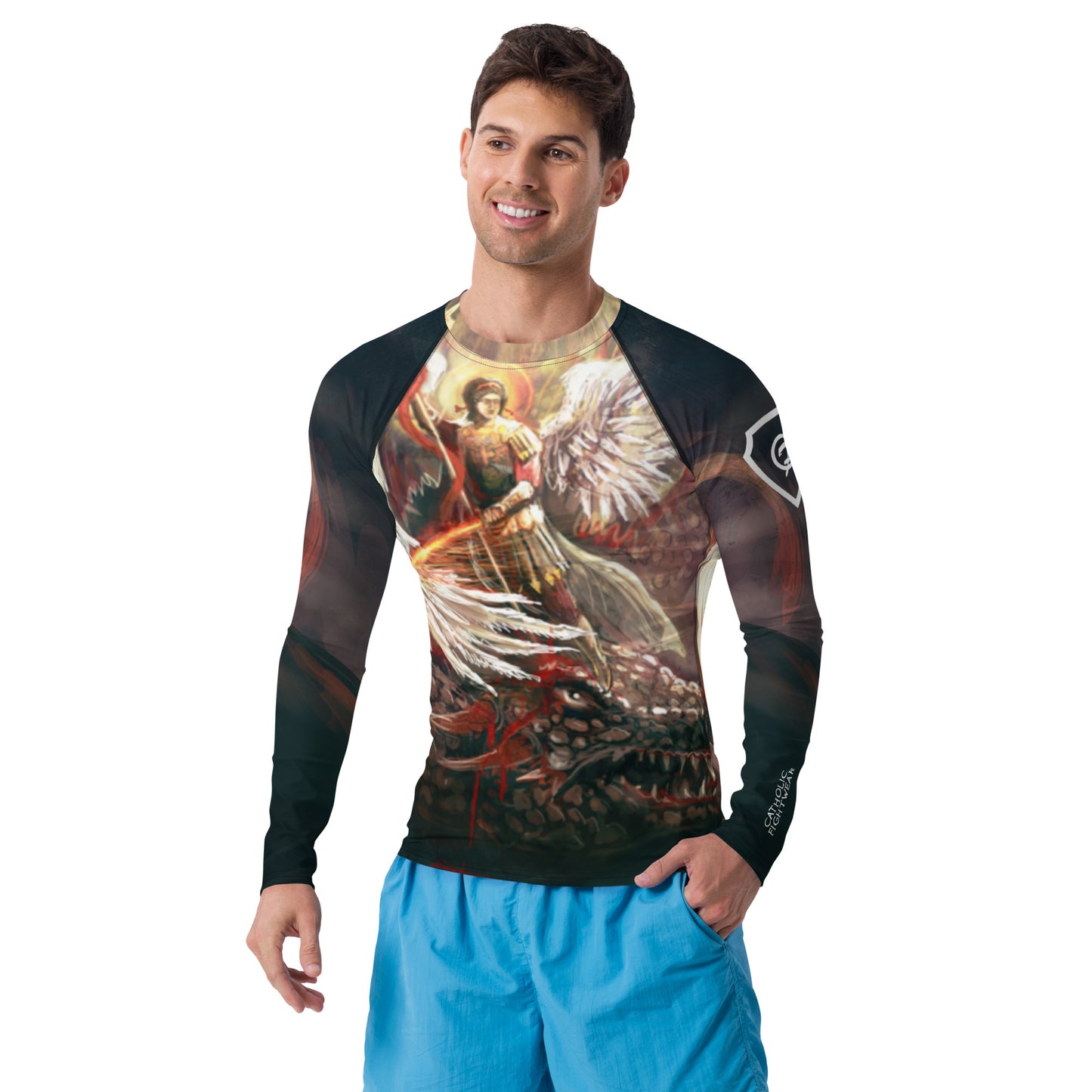 St Michael Slaying the Dragon Adult BJJ Rash Guard