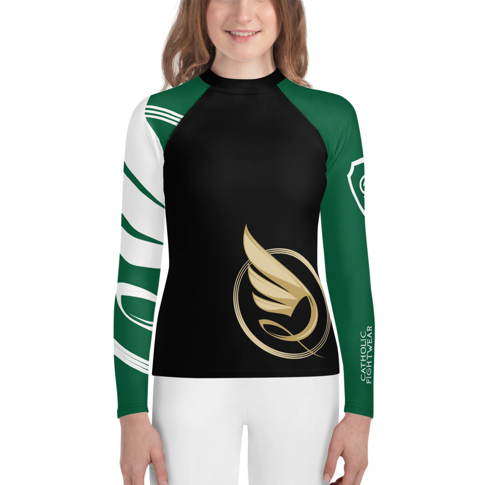 Guardian Angel Youth BJJ Rank Rash Guard - Green Belt