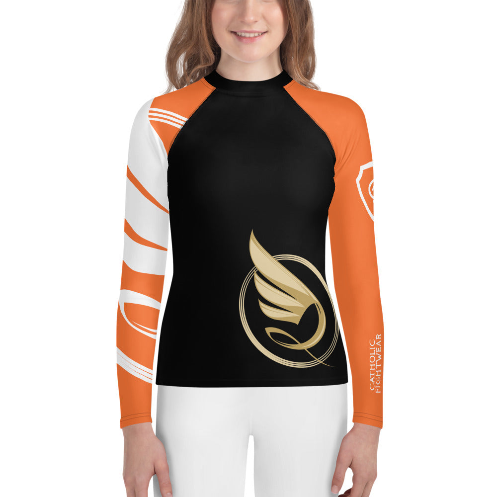 Guardian Angel Youth BJJ Rank Rash Guard - Orange Belt